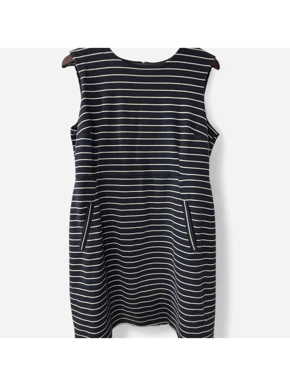 Lands’ End Navy & White Striped Sleeveless Dress | Size 16P Petite | Pockets